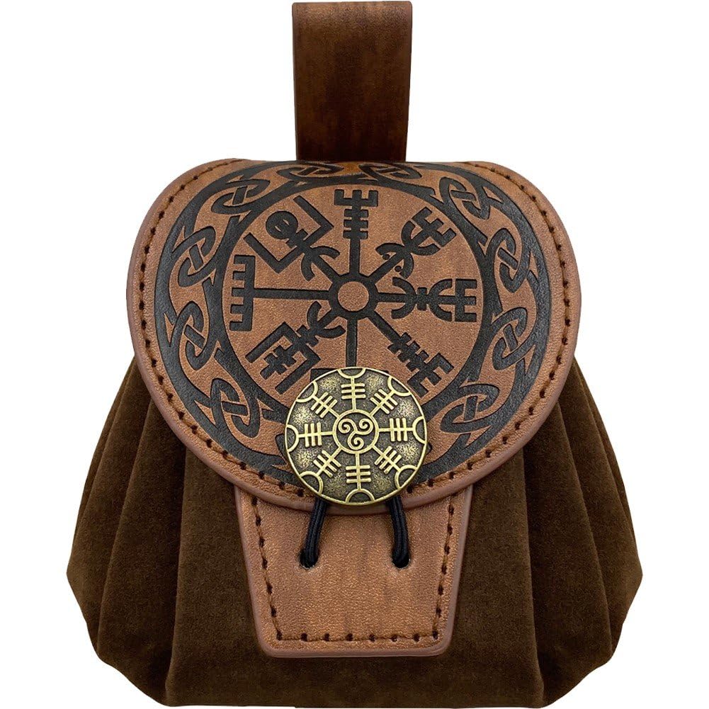 Baokuan Men's D Medieval Embosse Leather Belt Pouch, Retro Renaissance Portable Belt Bag Coin Purse Ice Bag For Larp