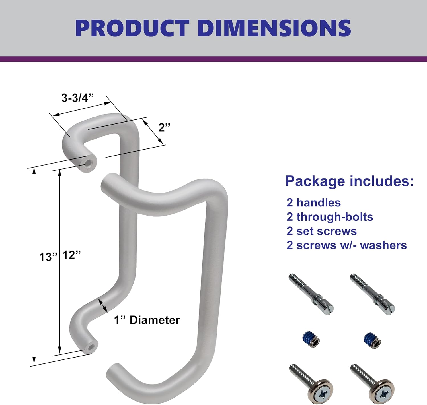 Offset C-Pull Door Handle, Back-to-Back, 12 Inch Center-to-Center, 1 Inch Diameter, Clear Anodized Aluminum, Commercial Storefront Entrance
