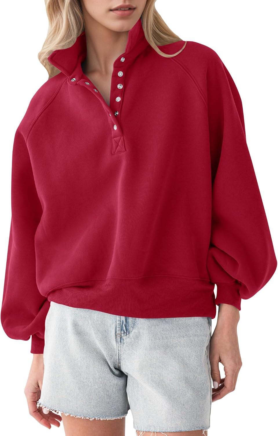 Locachy Women's Button Henley Neck Cotton Oversized Sweatshirt Casual Drop Shoulder Pullover Tops 2025 Fashion Outfits