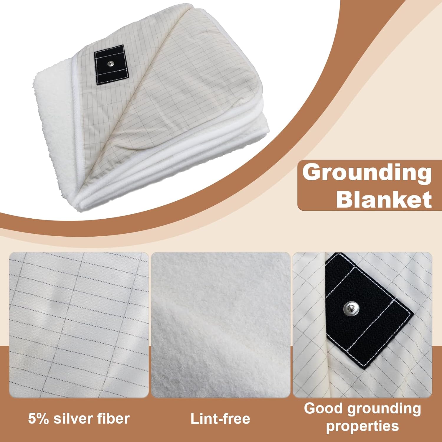 Grounding Blanket, Cozy Grounding Throw Blanket Earth Blanket with Grounding Plug Adapter Improves Sleep & Reduces Fatigue, 47x59 inches Beige