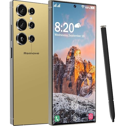 I25 Ultra Unlocked Cell Phone, 12+512GB Unlocked Phone 7000mAh Long Battery Life Smartphone,Built in Pen,6.8" HD Screen,5G/Dual SIM/Fingerprint Unlock/Face ID (Gold)