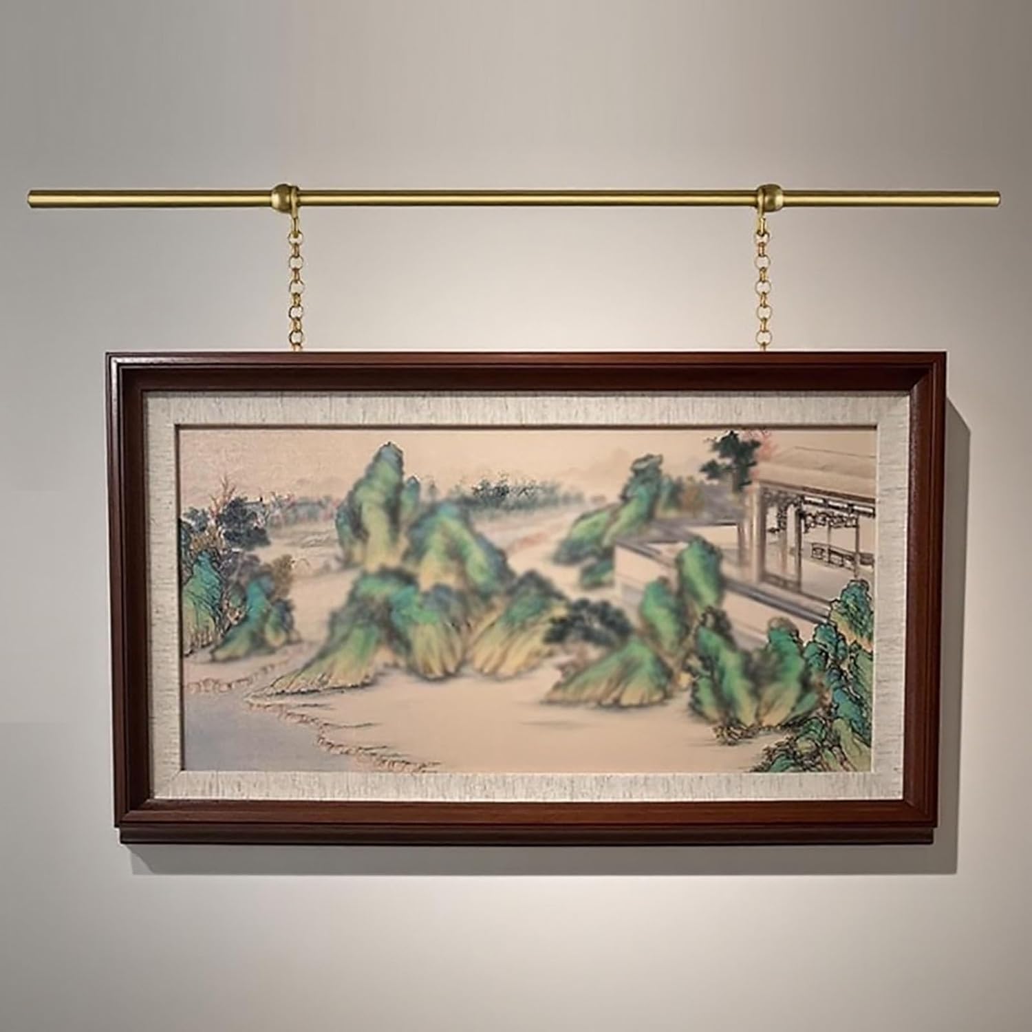 Adjustable Picture Rail Hanging System Vintage Brass, Picture Hanging Kit for Heavy Pictures Artwork, Home Museum Gallery Rails Wire Wall Decor, Gold-51in/130cm