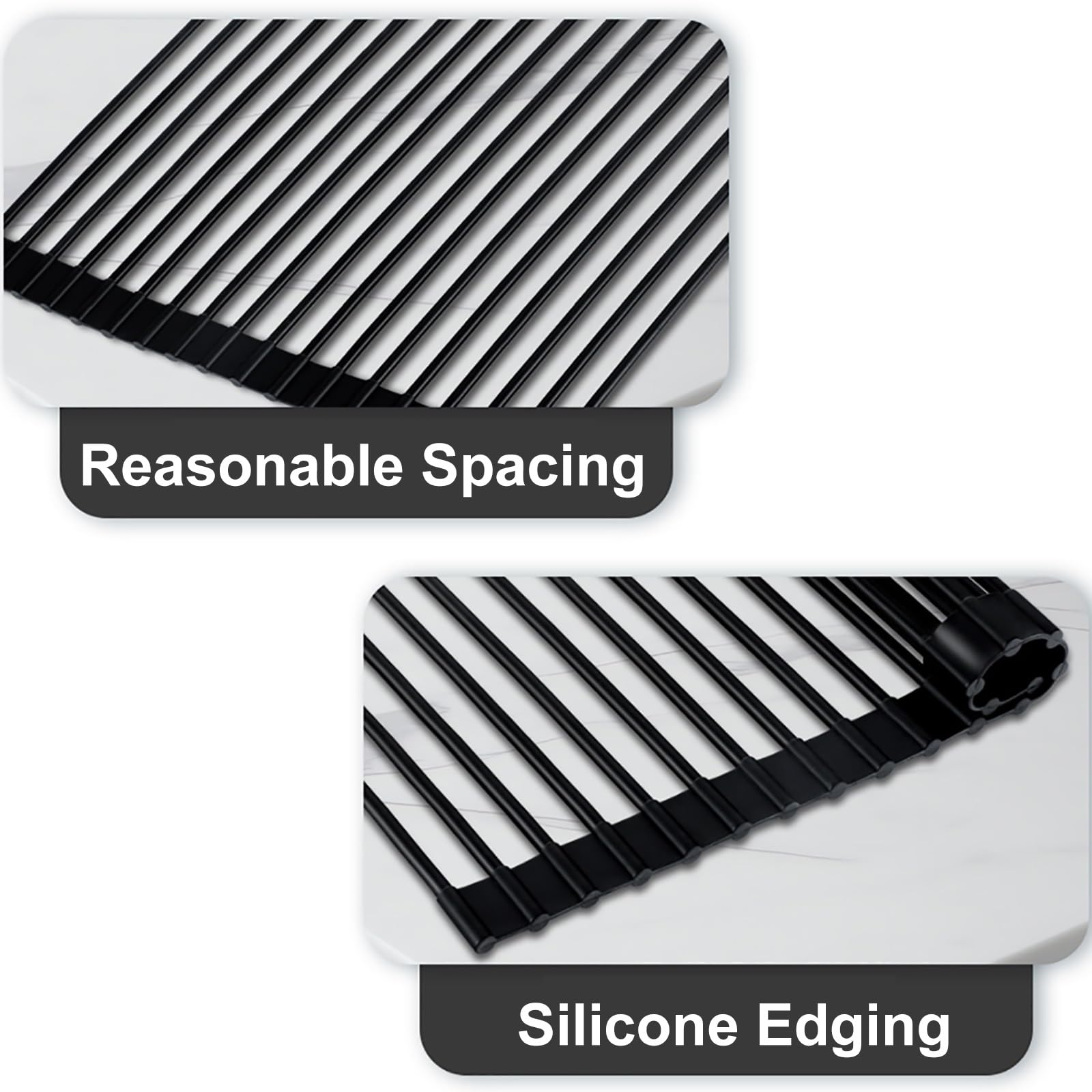 Escurridor plegable de acero inoxidable para secar sobre el fregadero, organizador de cocina multifuncional para platos, cuencos, frutas y verduras (negro, XXXXgrande)