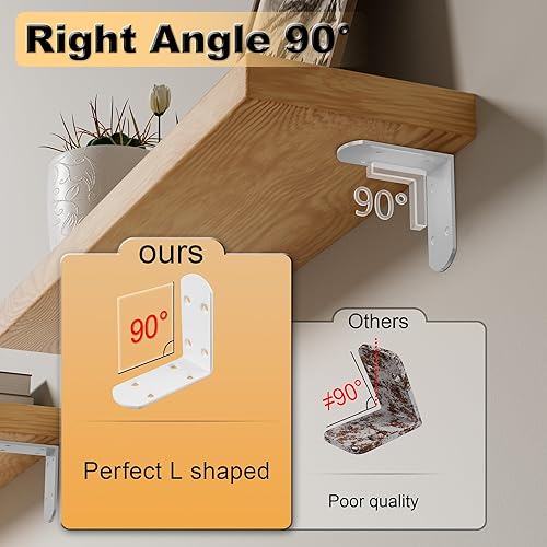 Miniatura 15 de Alise Soportes flotantes para estantes resistentes en forma de L, soportes de esquina de ángulo negro para estantes, soporte de estante reforzado