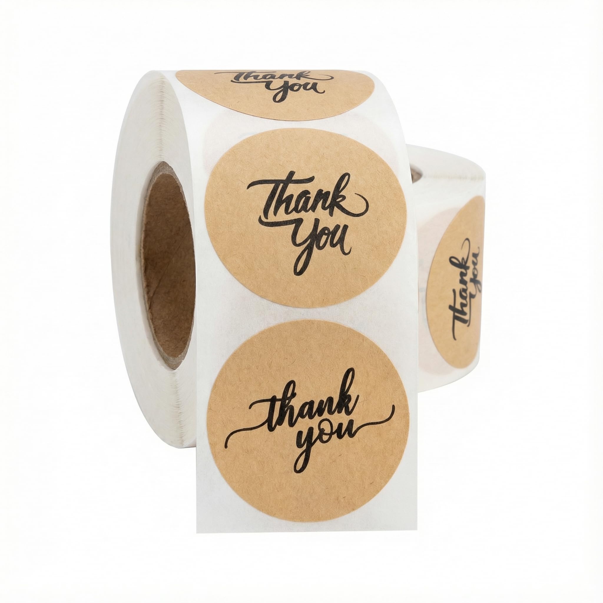 Rotolo di 500 adesivi di ringraziamento – Etichette rotonde in carta kraft da 3,8 cm con scritta nera – Adesivi autoadesivi per imballaggi di piccole imprese, sacchetti di carta, scatole regalo buste