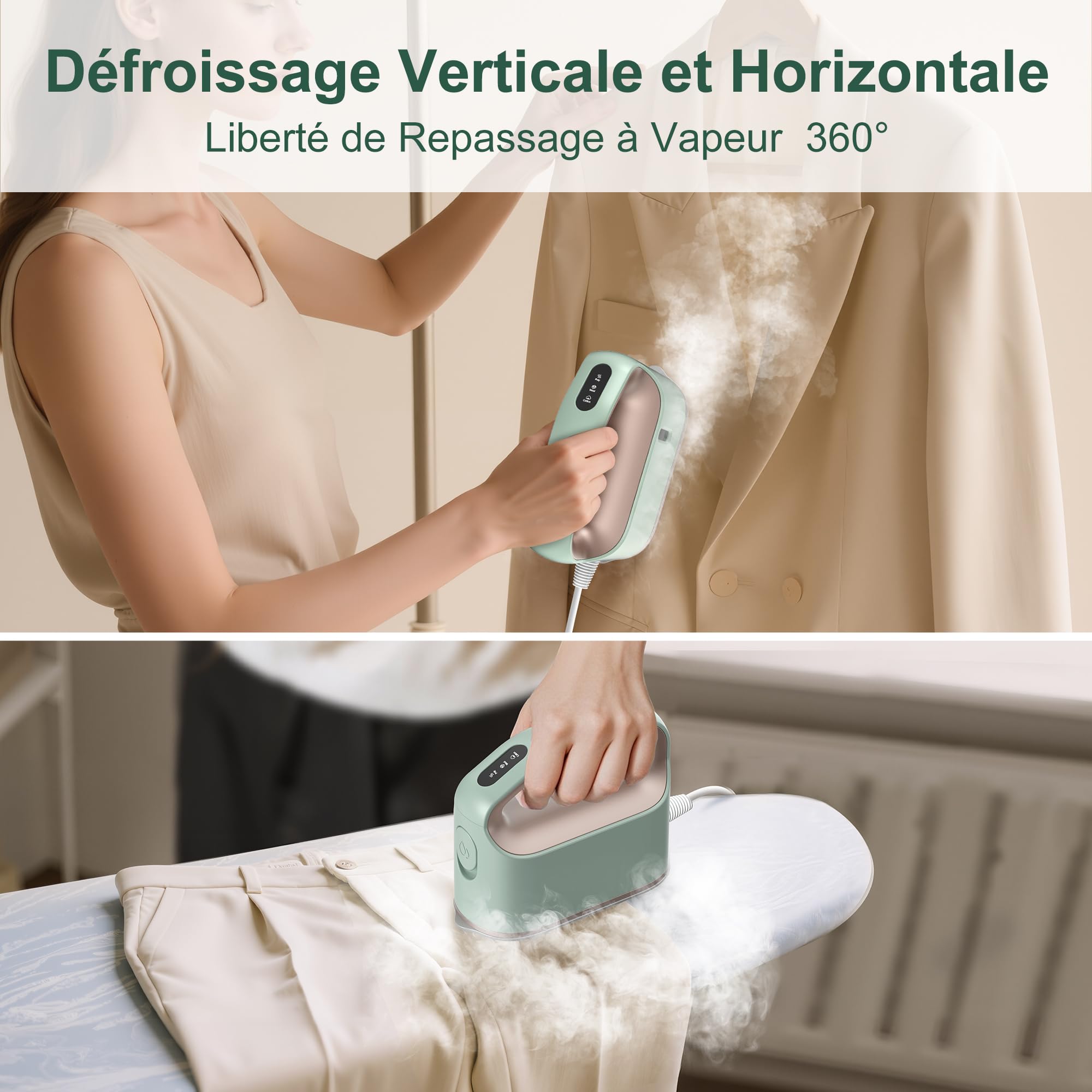 Newbealer Fer à Repasser Vapeur, Fer vapeur turbo continu, 3 niveaux vapeur