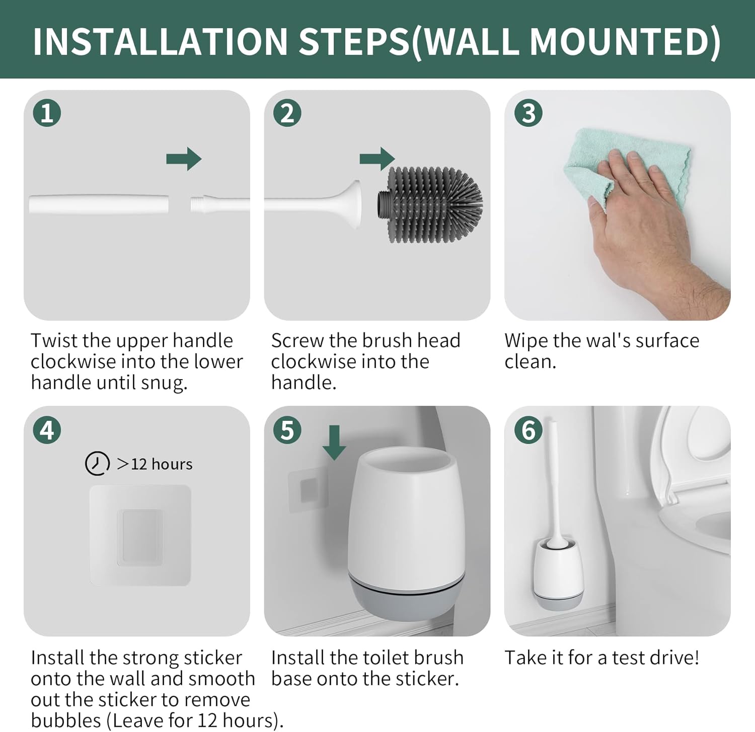 Hibbent 3 Pack Toilet Brush with Ventilated Drying Holder, Silicone Toilet Bowl Brush Bathroom Cleaning Bowl Brush Kit Sturdy Cleaning Toilet Brush, Floor Standing & Wall Mounted Without Drilling : Health & Household