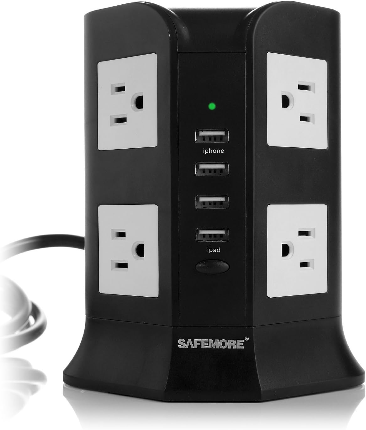USB Power Strip 8-Outlet and 4 Smart USB Output Charging Station (Black and White)