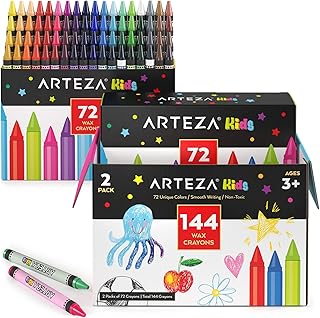 ARTEZA Toddler Crayons for Kids, Bulk 144 Pack – 2 Boxes of 72 Non-Toxic Wax Crayons, Bright Colors for Coloring Books, Classrooms & Art Supplies