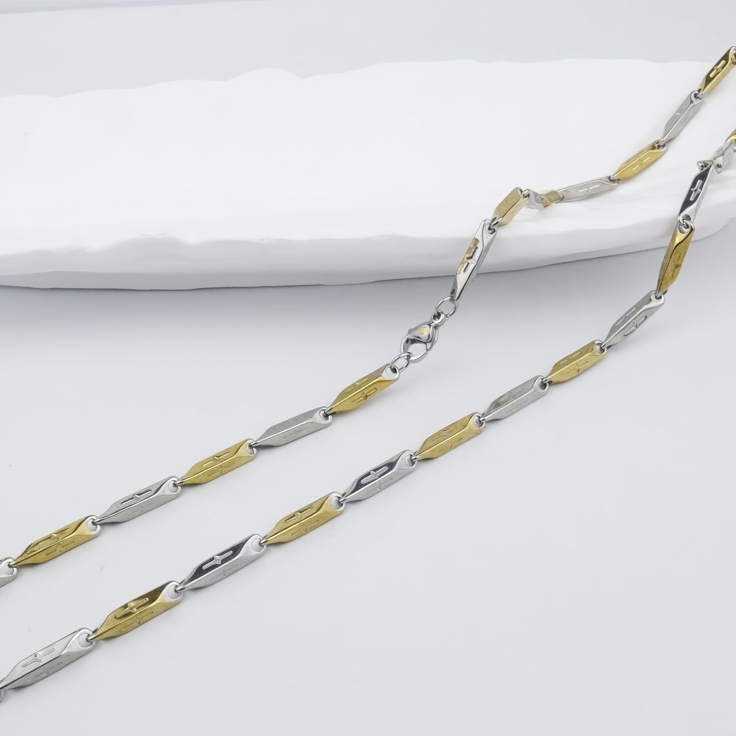 Two-Tone Stainless Steel Chain Necklace for men, 22.4 Inches, Gold Silver, 28.5g - Image 6