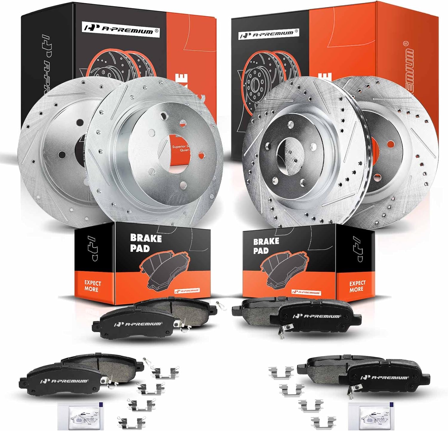 A-Premium Front & Rear Drilled and Slotted Disc Brake Rotors + Ceramic Pads Kit Compatible with Select Nissan Models - Altima 2014 2015 2016 2017 2018 2019, 12-PC Set