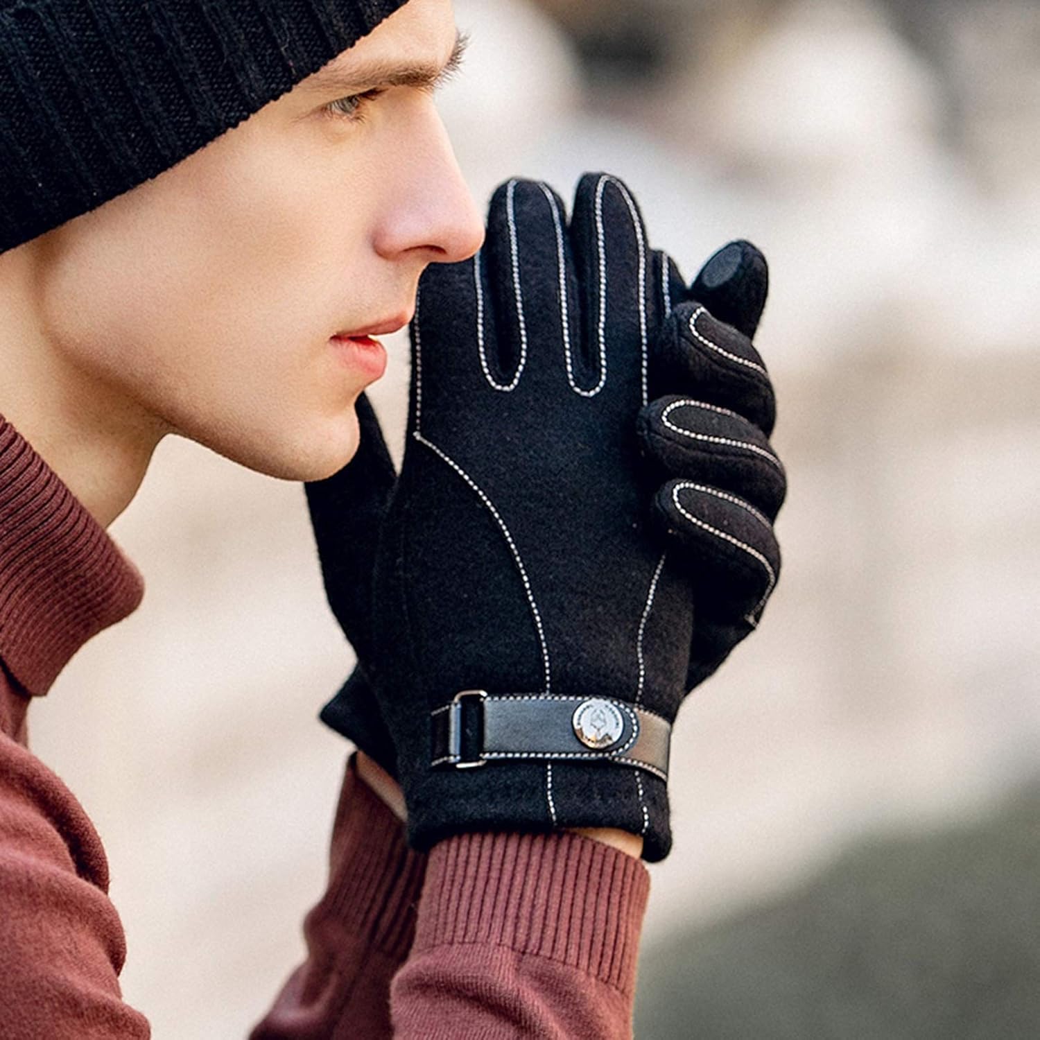 Gloves Wool Gloves Men's Winter Plus Velvet Thickening Touch Screen Outdoor Riding Cold and Warm Student Gloves