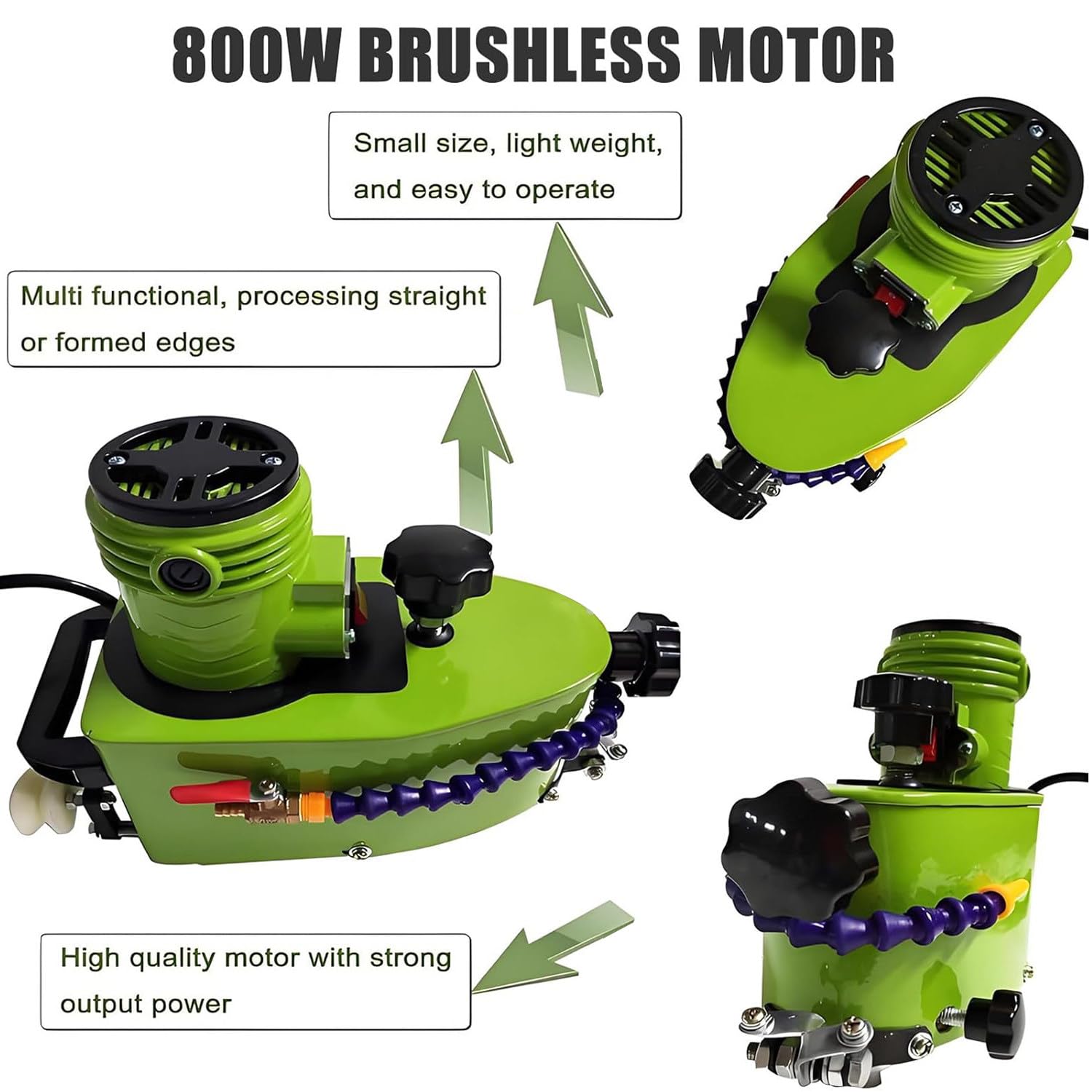 Qiang Molatrice Elettrica per Bordi in Vetro 800 W,Molatrice per Bordi in Vetro Bisellati E Dritti 8000 Giri/Min,Molatrice per Lucidatura Bordi in Vetro,con 8 Mole Diamantate Green Allsizes
