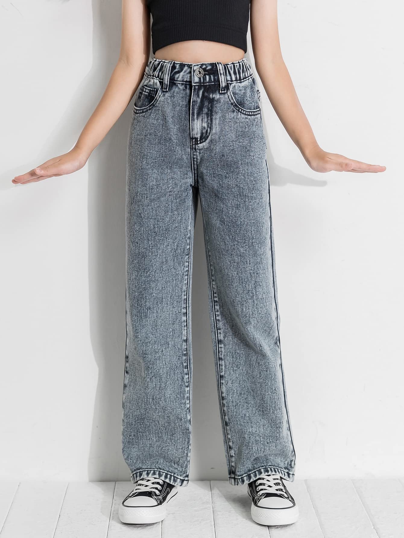 Floerns Jeans largos de mezclilla de cintura alta y pierna recta con bolsillo