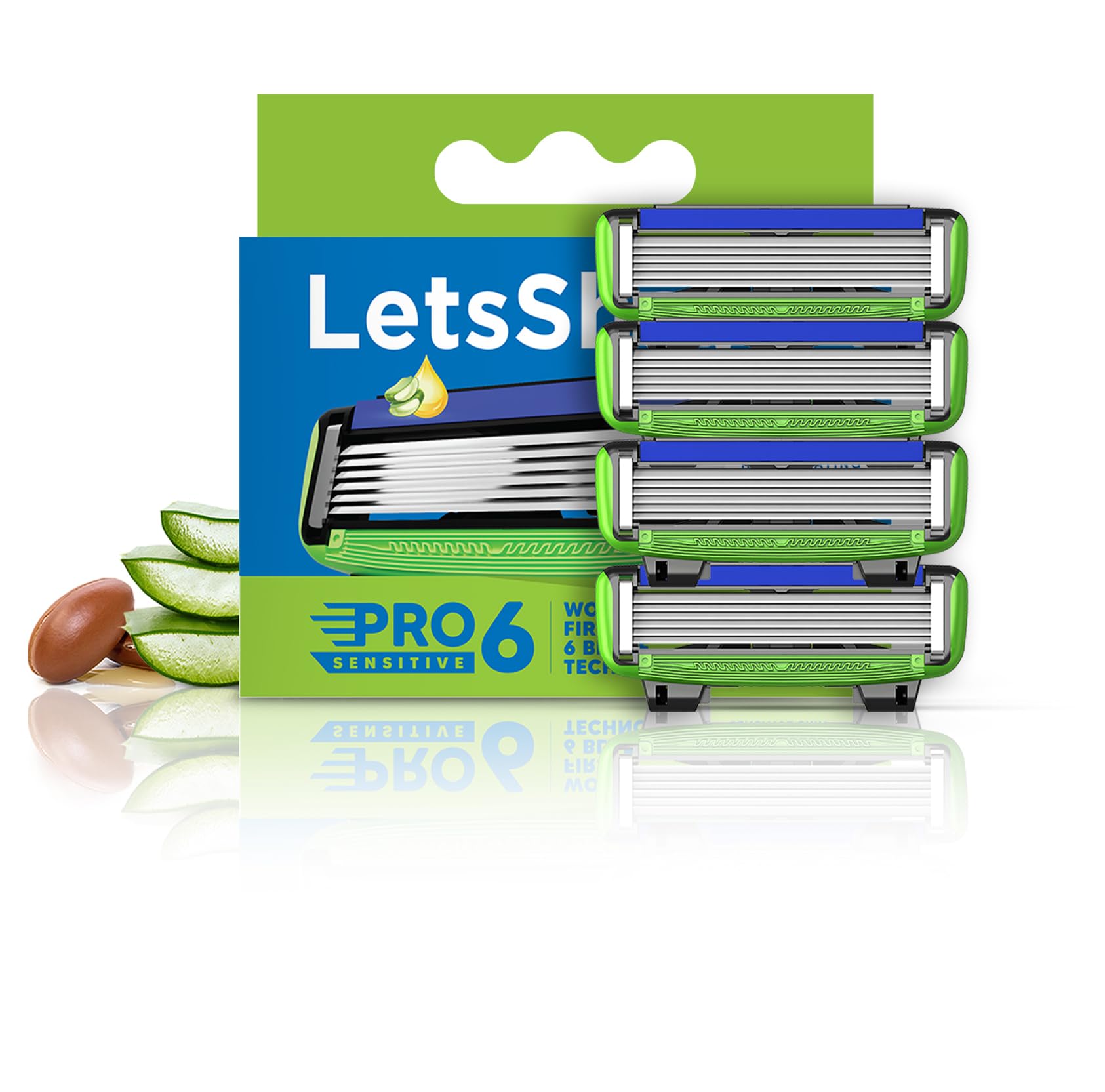 LetsShave Pro 6 Sensitive Manual Shaving Razor Blades Refills (Cartridge), Pack of 4, Worlds First 6-Blade & Precison Back Blade with Argan Oil & Aloe Vera Infused Moisture Bar, Blades for Men (B08461BH4V) Amazon Price History, Amazon Price Tracker