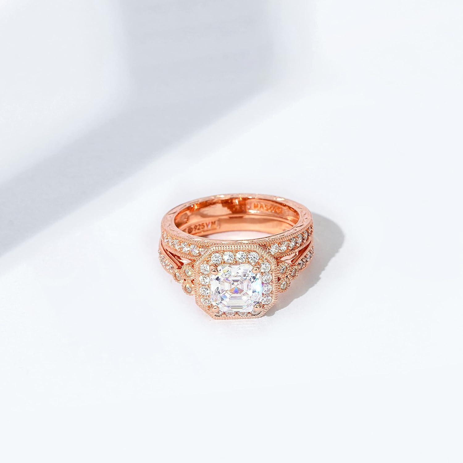 Amazon Essentials Platinum or Gold Plated Sterling Silver Antique Ring set with Asscher-Cut Infinite Elements Cubic Zirconia - Image 5