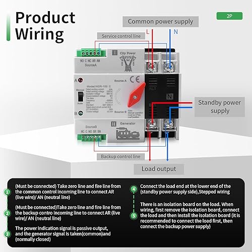 Miniatura 49 de 100Amp AC110V Interruptor de transferencia automática/manual 2P 50/60Hz, 2POLE 100A Mini ATS Solar Auto Dual Power Switch para generador doméstico