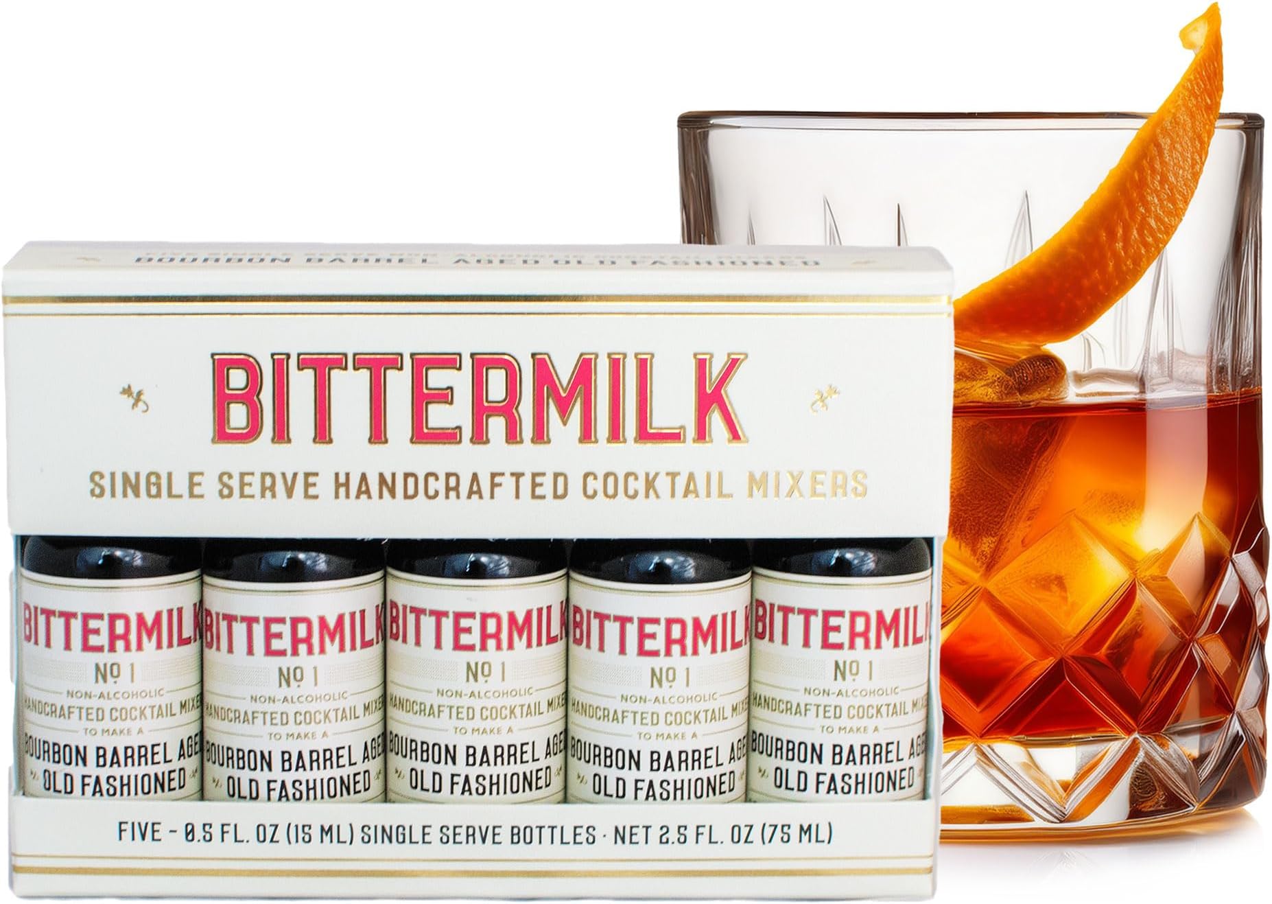 Single Serve No.1 Bourbon Barrel Aged Old Fashioned Mix – Old Fashion Kit – Cocktail Bitters Set - Mini Cocktail Mixers - Each Bottle Makes One Cocktail - 5-Pack