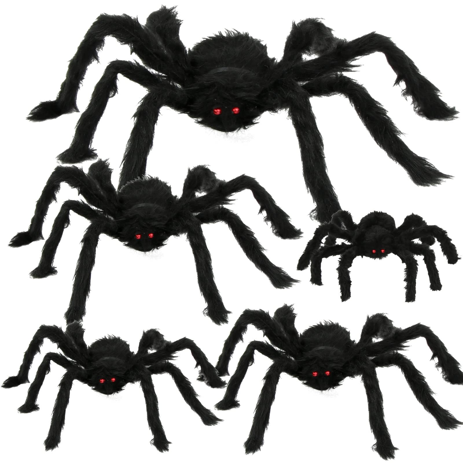 5 Pack Halloween Spiders Decorations Scary Realistic Hairy Large Spiders Props for Indoor and Outdoor Decor, 5 Sizes ( 36", 30", 24", 20", 12")