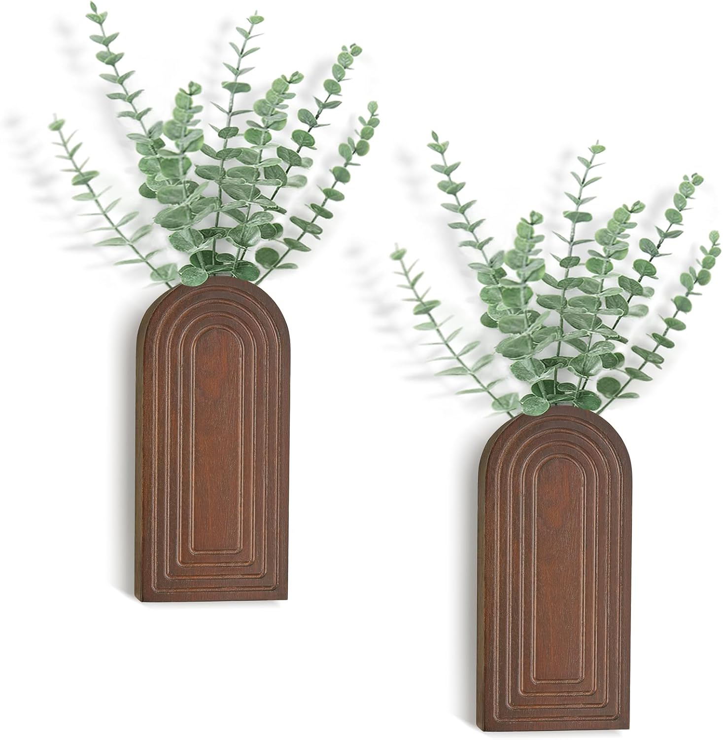 Dahey Wood Wall Planter Vase with Fake Eucalyptus Plants Boho Wall Decor