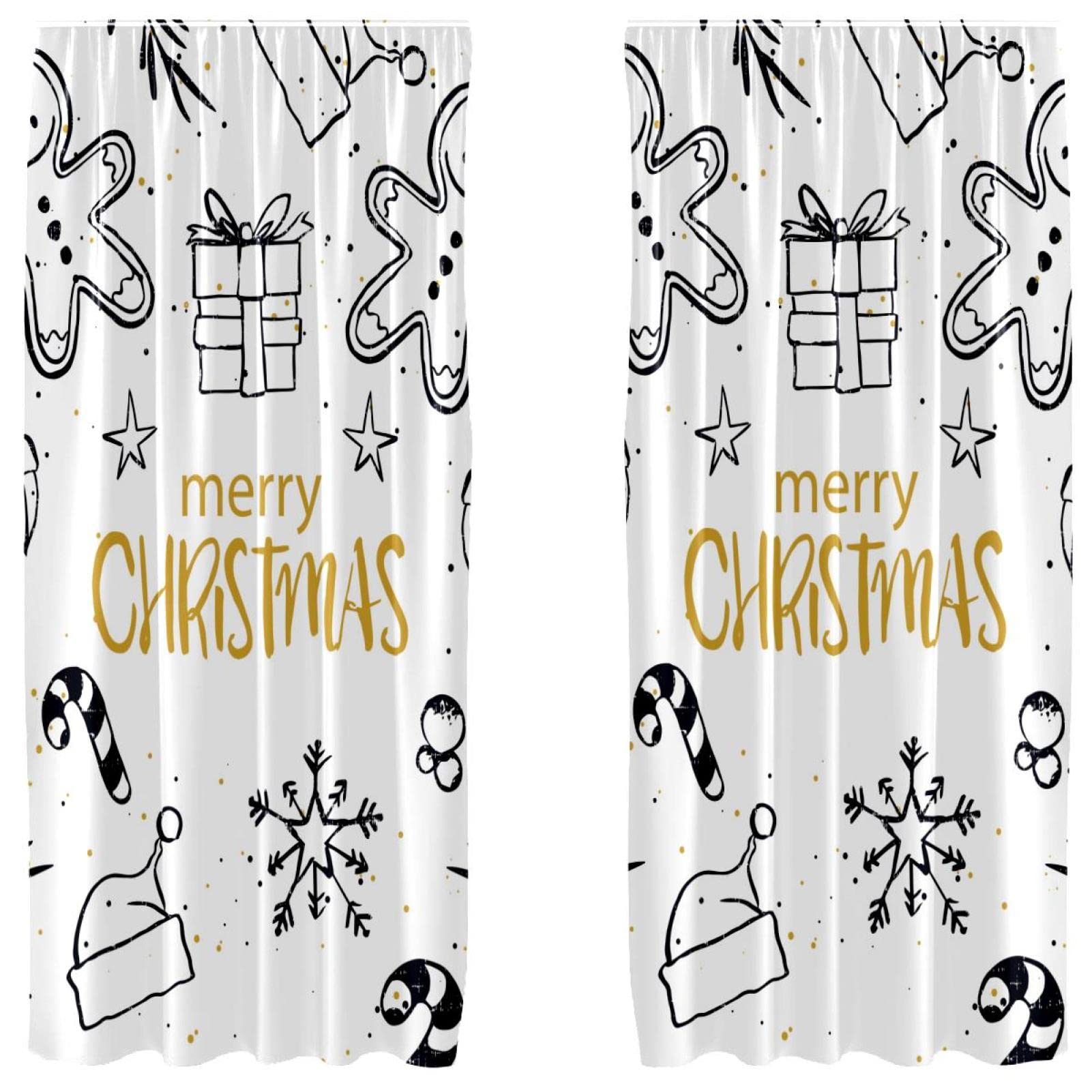 Rideaux blancs Merry Christmas lot de 2 pour la magie de Noel en famille