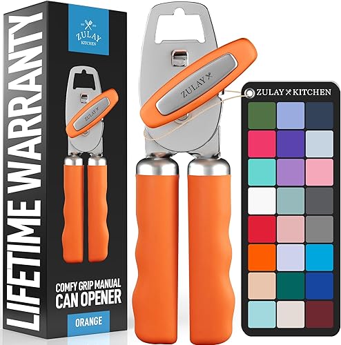 Miniatura 10 de Zulay Kitchen Abrelatas manual de acero inoxidable resistente con abridor de botellas, abrelatas manual a prueba de óxido con perilla giratoria y