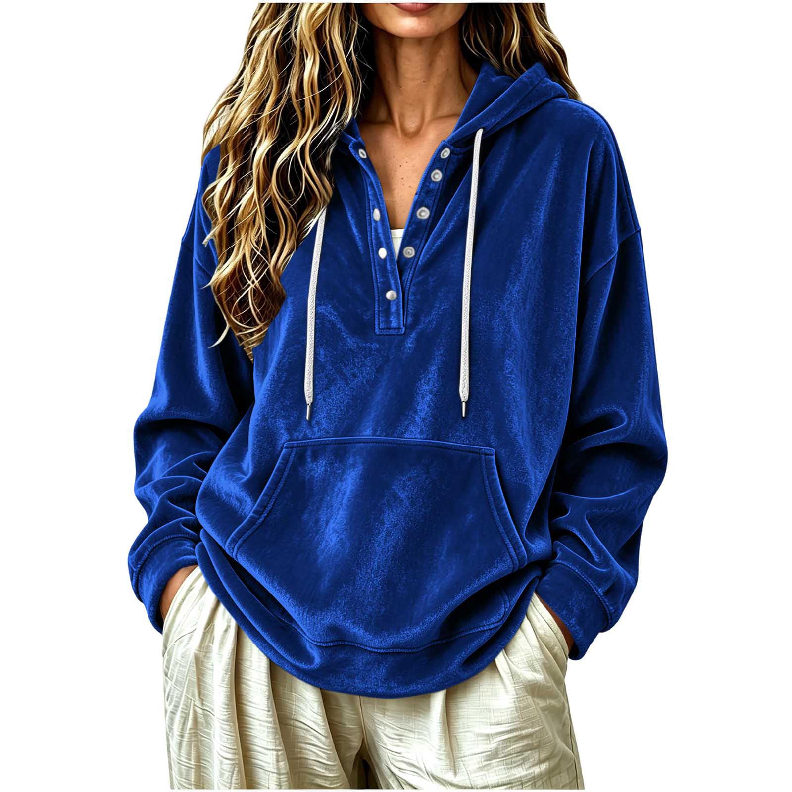 Hoodie Damen Lang Fleecepullover Winter Sweatshirt mit Kapuze Wollflocken Kapuzenpullover Oversized Oberteil Elegante Hoody Warme Winterpullover Einfarbige Sweatshirts mit Taschen Oversize Pullover