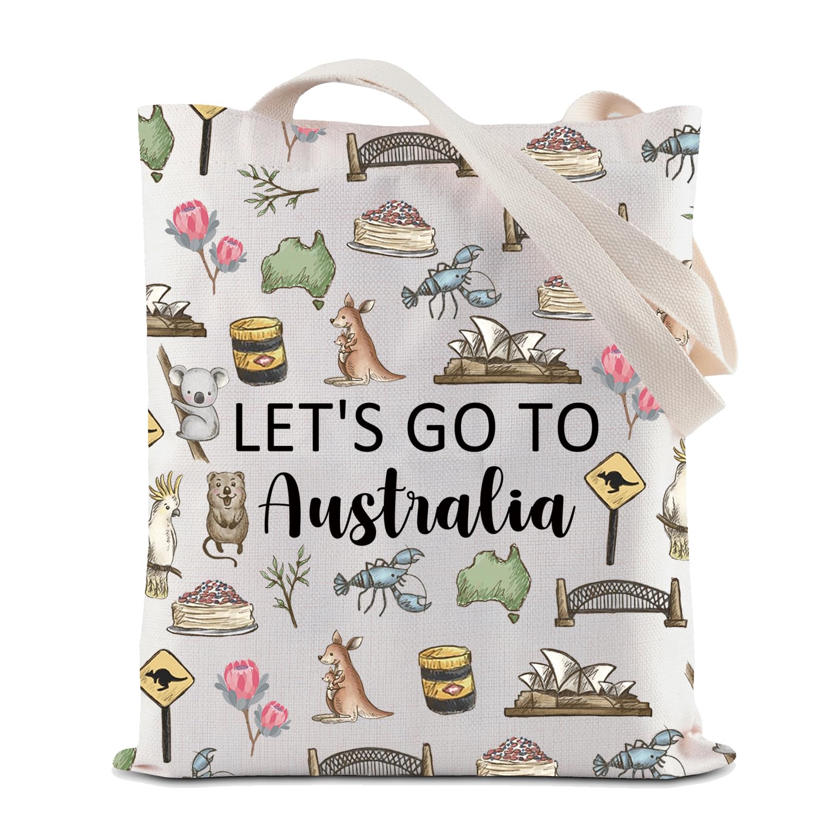 Australia Trip Travel Case Australia Travel Gift Australia Vacation Gift Let's Go to Australia Makeup Bag with Zipper Australia Souvenir (Australia Tote)