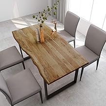 IKAYAA Industrial Dining Table Solid Acacia Wood Fixed Dining Table for Kitchen Rectangular Table 154 x 80 x 76 cm Black