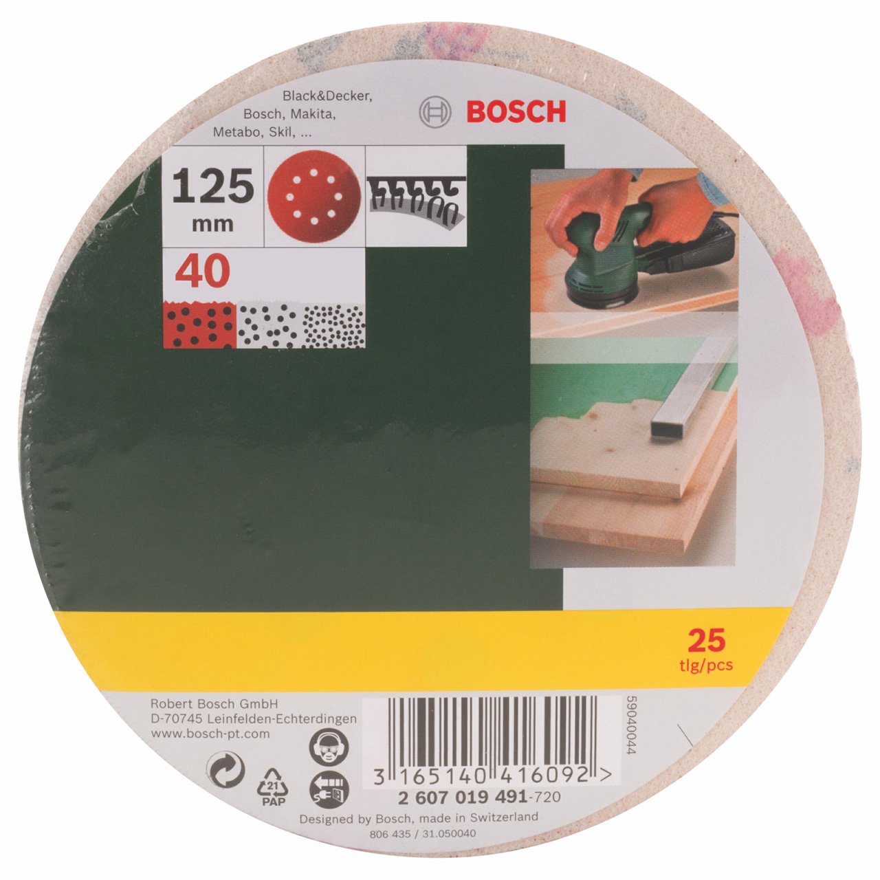 Bosch 2607019493 Sanding Sheet-Set for Eccentric Grinder, 0 V, Red, 125 mm, Set of 125 Piece