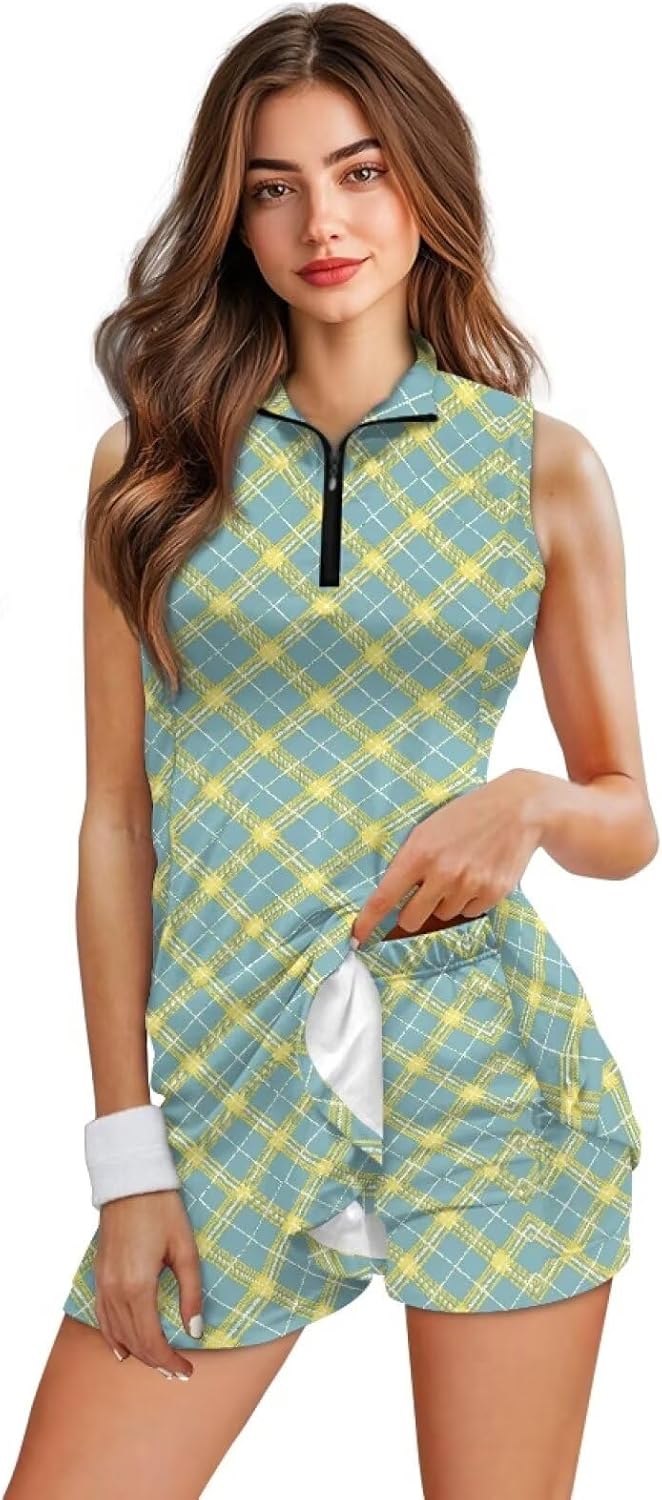 Tennis Dress for Women Golf Dress with Built in Shorts and Pockets for Sleeveless Workout Athletic Dresses