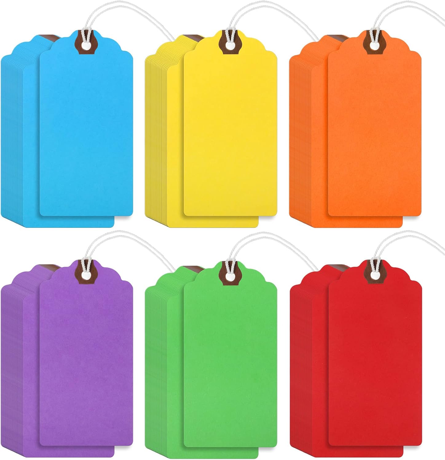 Product image of Outus 60 Pcs 4 3/4-in x 2 3/8-in Blank Large Paper Gift Tags with String and Reinforced Eyelet Wire Writable Price Tags Shipping Labels Inventory Labels(Rainbow Colors)