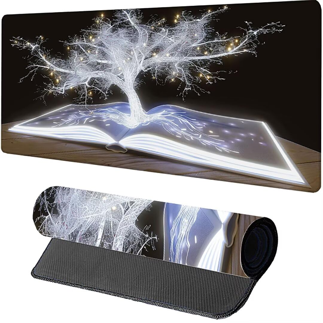 Grande Tappetino Mouse da Gioco - XXXL Oversize Mousepad - Dimensione 1200 x 600 x 3mm - XXL Formato Oversize da scrivania e Tavolo - per Mouse e Tastiera Bianco Albero Della Vita