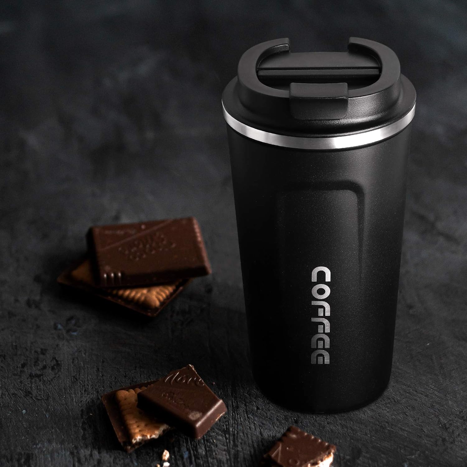 Smilatte 17oz (510ml) Vacuum Insulated Travel Mug, Leakproof Double Wall Stainless Steel Reusable Coffee Cup with Lid For Hot & Cold Drinks, Matte Texture Black - Image 5