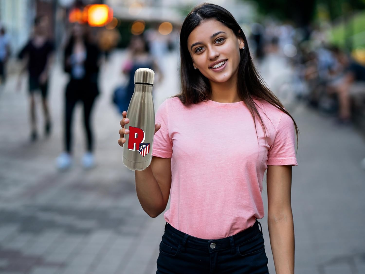 Atlético de Madrid Stainless Steel Water Bottle, Leak Proof, Letter A, Red, 550 ml, Metallic, Official Product (CyP