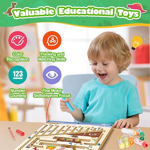 Miniatura 5 de Laberinto magnético de color y números, juguetes Montessori para niños de más de 3 años, tablero educativo de madera para niños pequeños y niños,