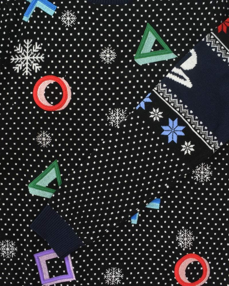 Numskull Unisex Official PlayStation Symbols Black Knitted Christmas Jumper for Men or Women - Ugly Novelty Sweater Gift