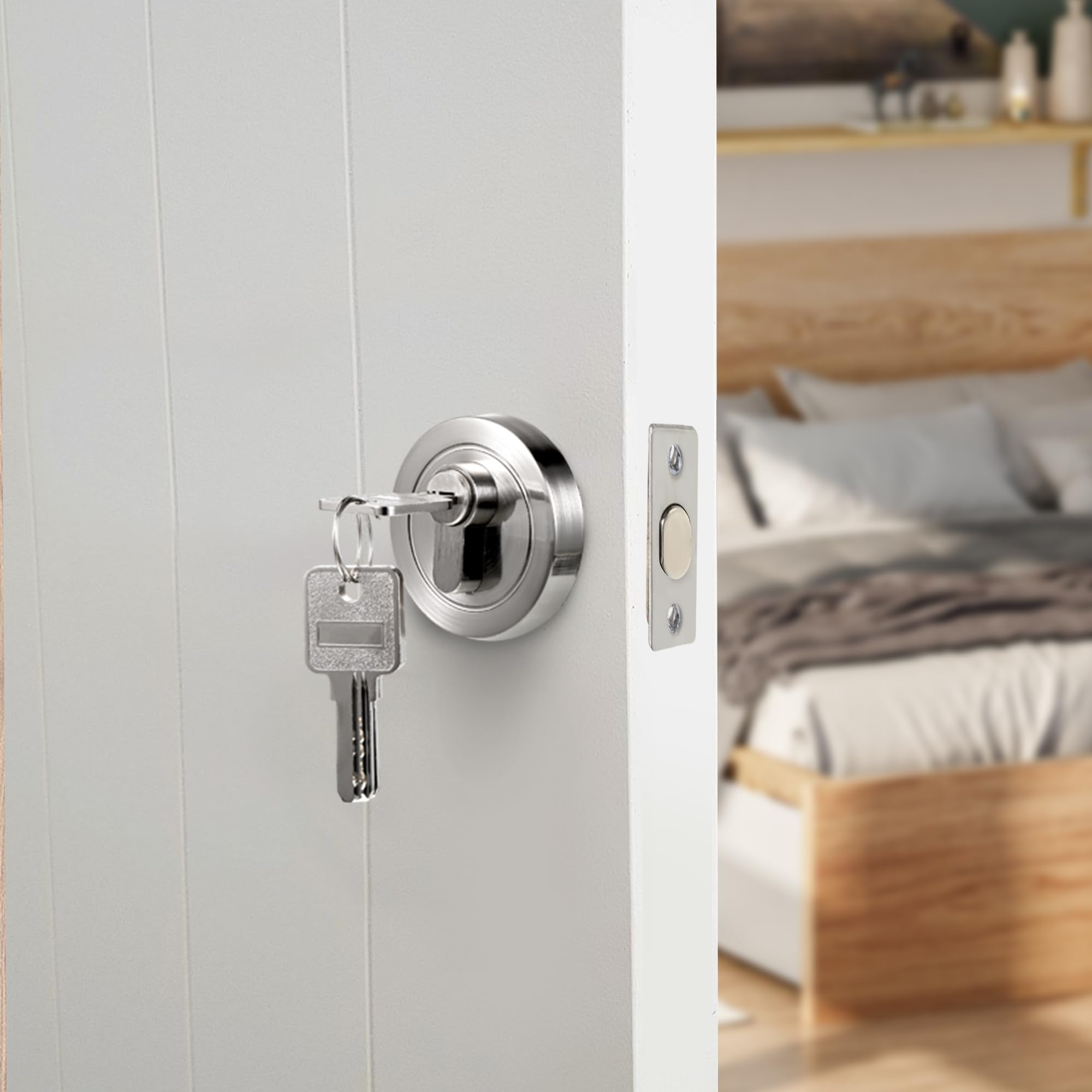 2 PCS Single Cylinder Deadbolt Round Security Door Lock with Key Zinc Alloy Deadbolt Standard Size for Bathroom Door Lock Bedroom Door Lock Entrance Door Lock for Interior and Exterior (35-50mm) - Image 2