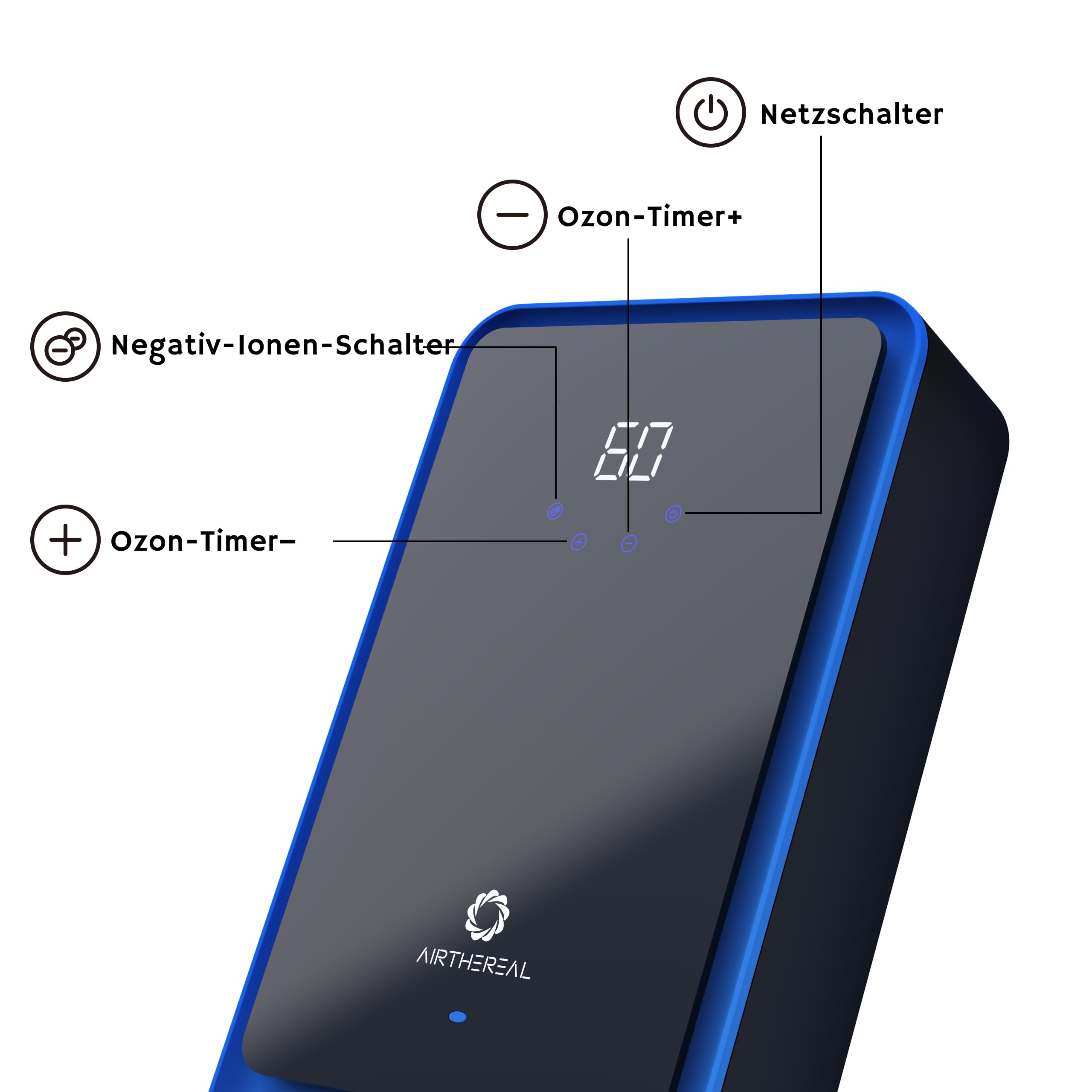 Airthereal AH1000 2-in-1 Ozongenerator & Ozongerät für Wasser und Luft, mit 2 Modi, Timer & Negativ-Ionengenerator – reinigt Wasser, Luft, Waschlappen sowie Obst & Gemüse