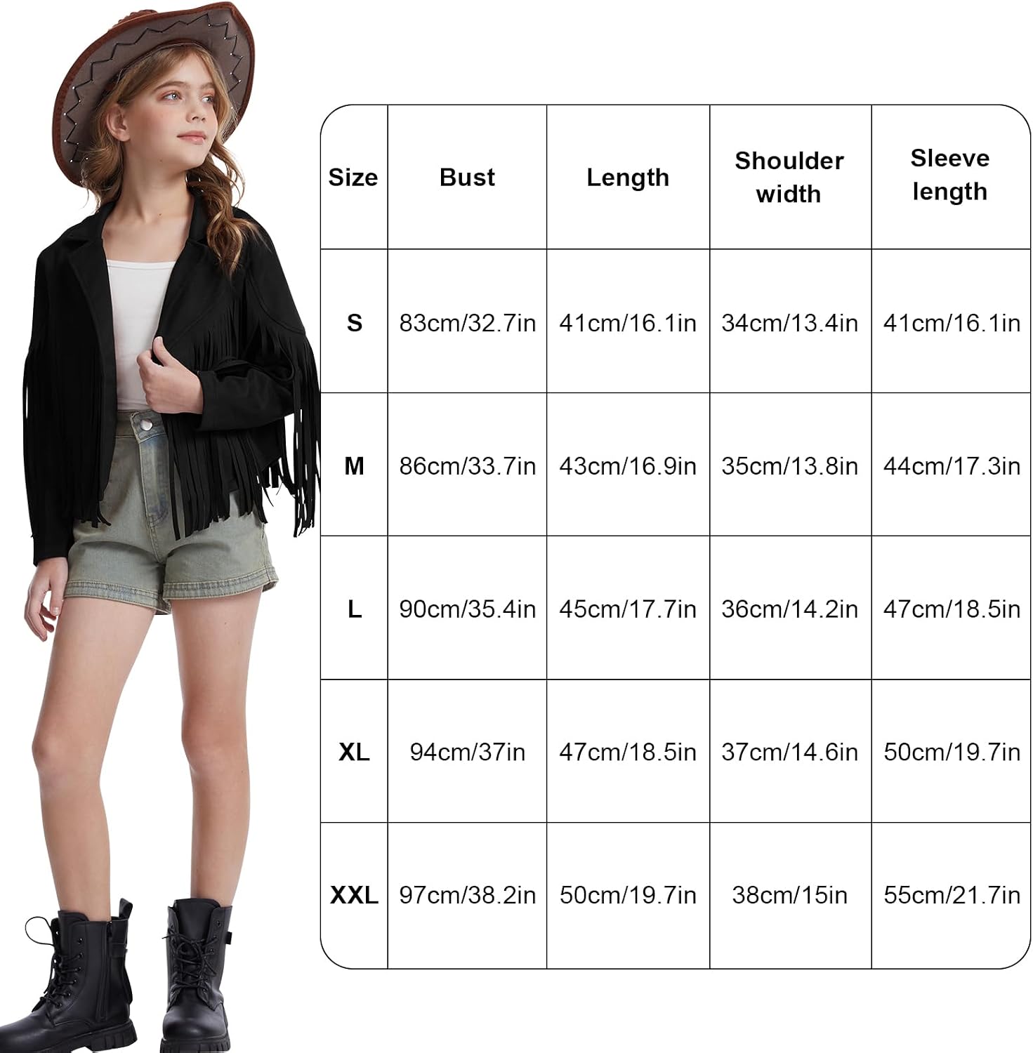 Girls Fringe Faux Suede Leather Jackets Kids Western Tassels Motorcycle Cardigan Cropped Coats