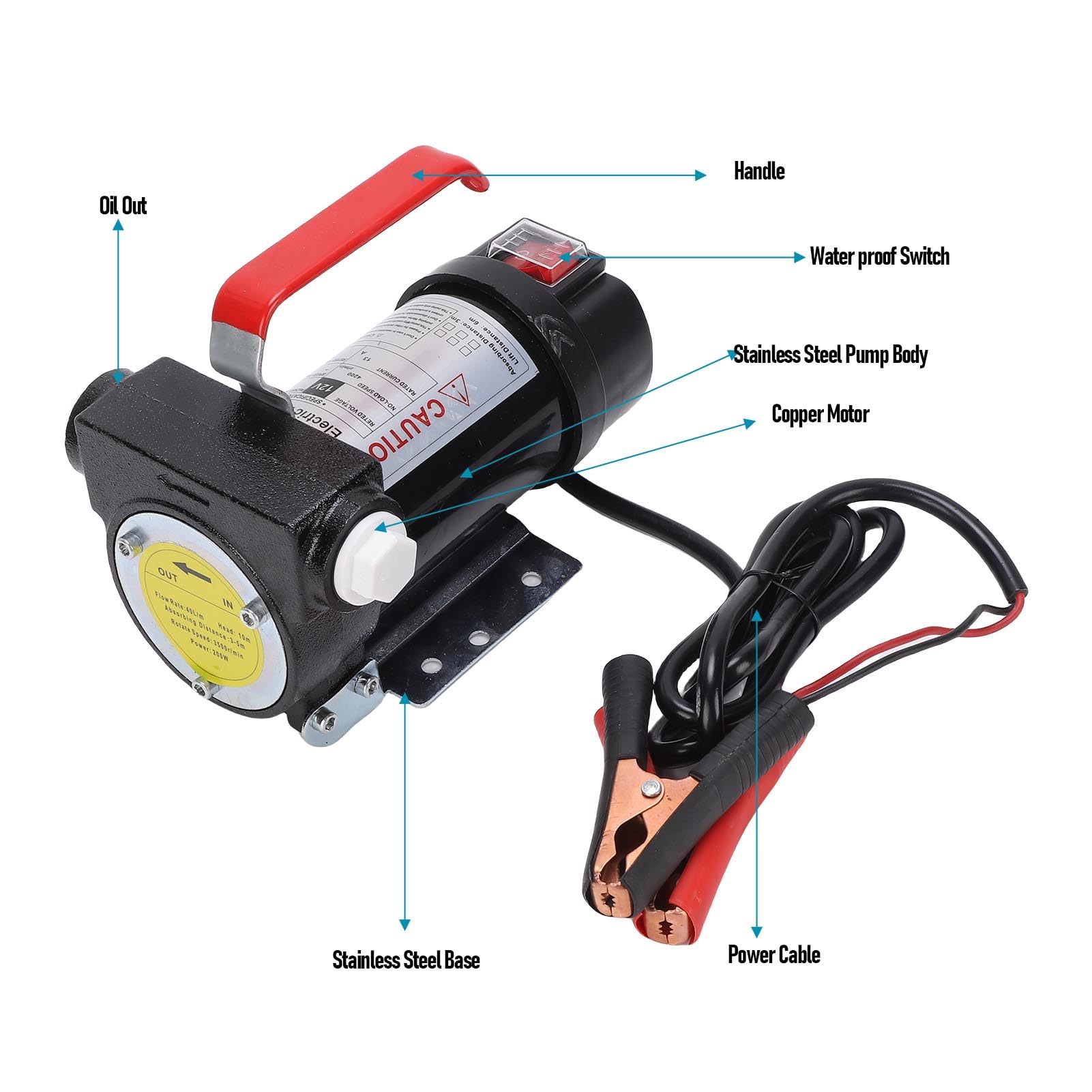 CHICIRIS Bomba de Transferencia de, Bomba de Transferencia de Eléctrica de 12 V, Extractor de Aceite Autocebante de 45 L y 1 Min con Interruptor y Válvula de Derivación para Vehículos