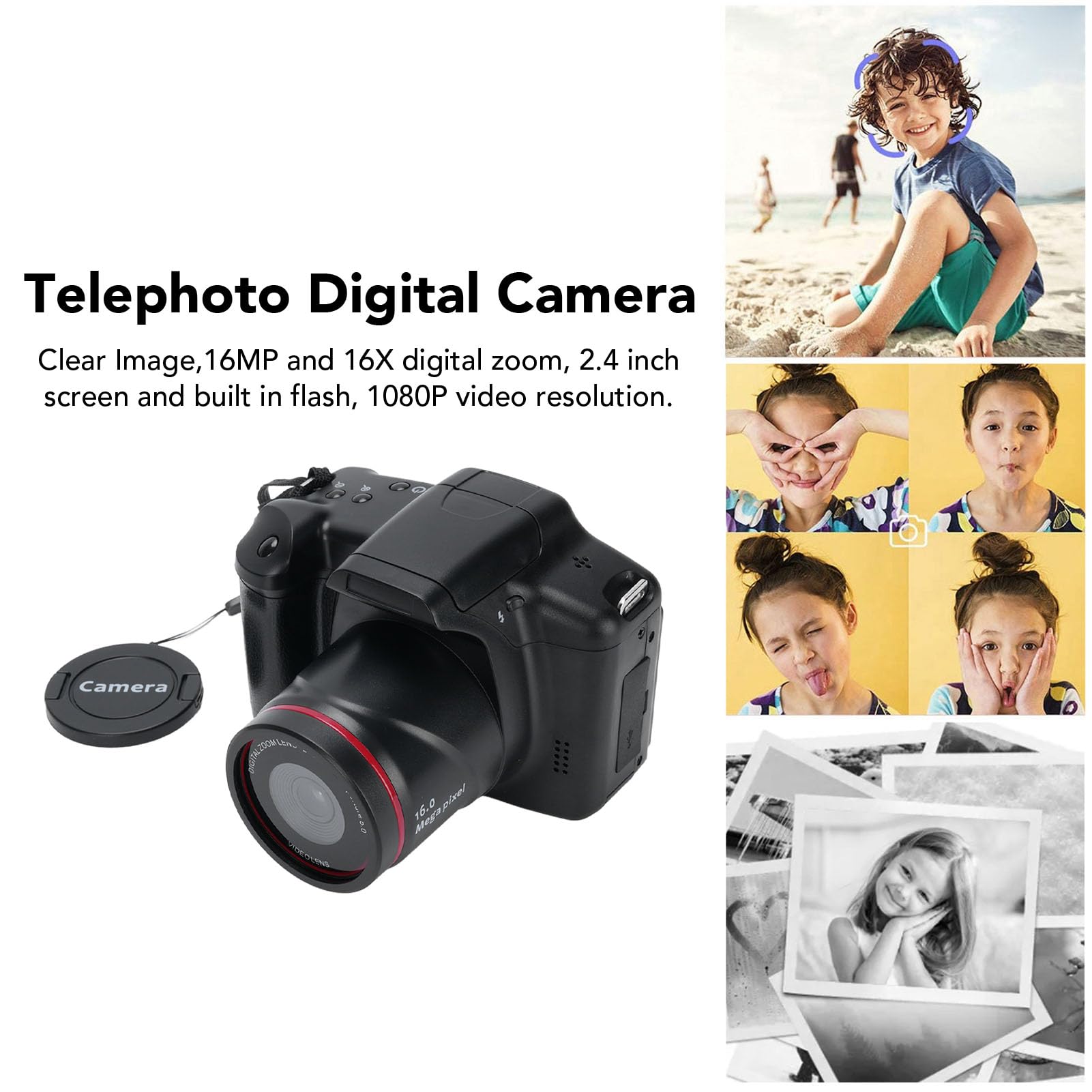 Fotocamera Digitale, Fotocamere 4K per Fotografia e Video, Fotocamera da Vlogging Touch Screen WiFi da 2,4 MP per YouTube con Flash, Hood Lenti, Fotocamere Anteriori e Posteriori