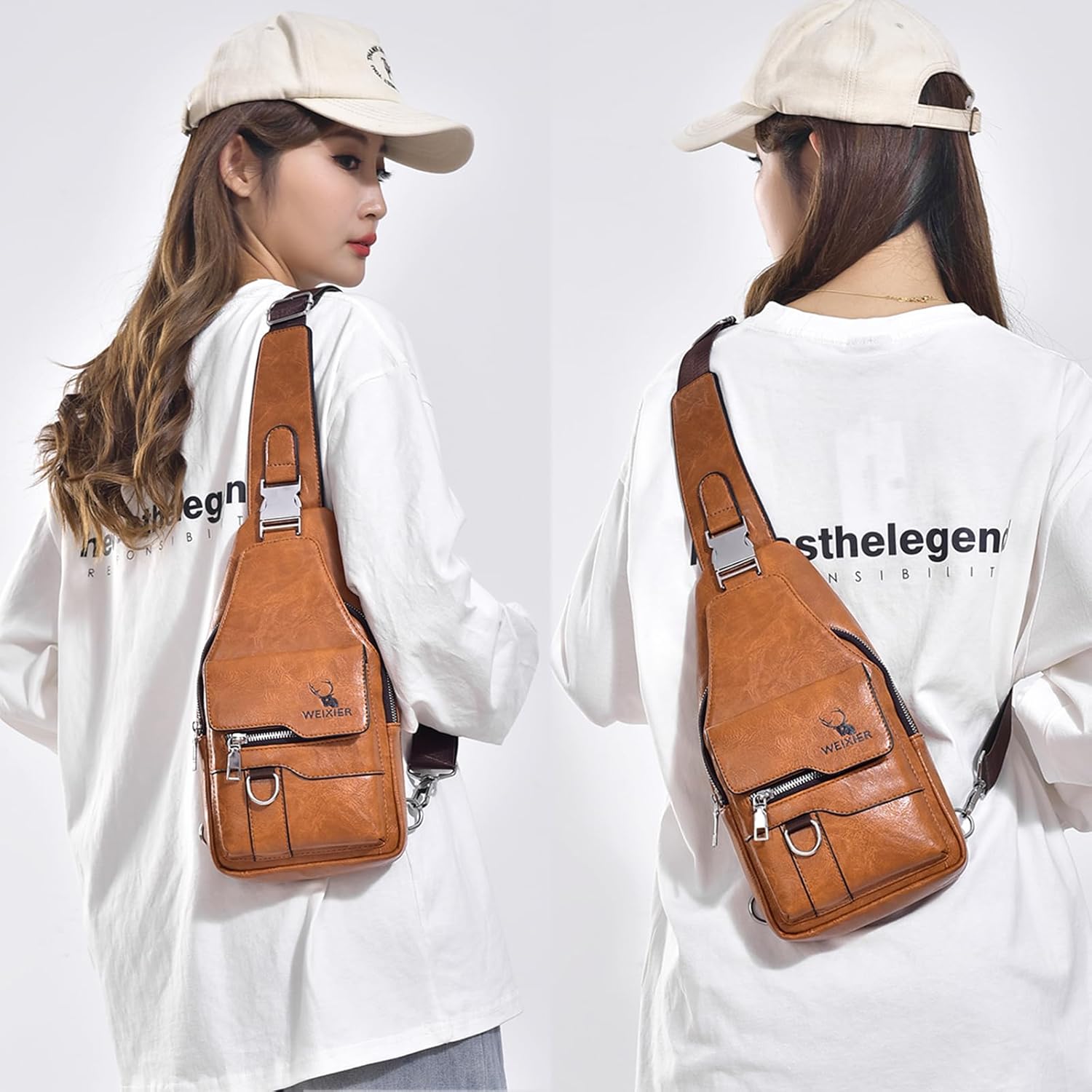 ANPTER Sling Bag for Men Crossbody Chest Bag,PU leather Over the Shoulder Purse Cross Body Sling Backpack for Travel