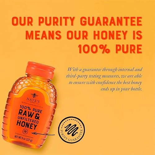 Miniatura 4 de Nature Nate's Miel 100% pura, cruda y sin filtrar, sabor galardonado, botella exprimible de 8 onzas (paquete de 4)
