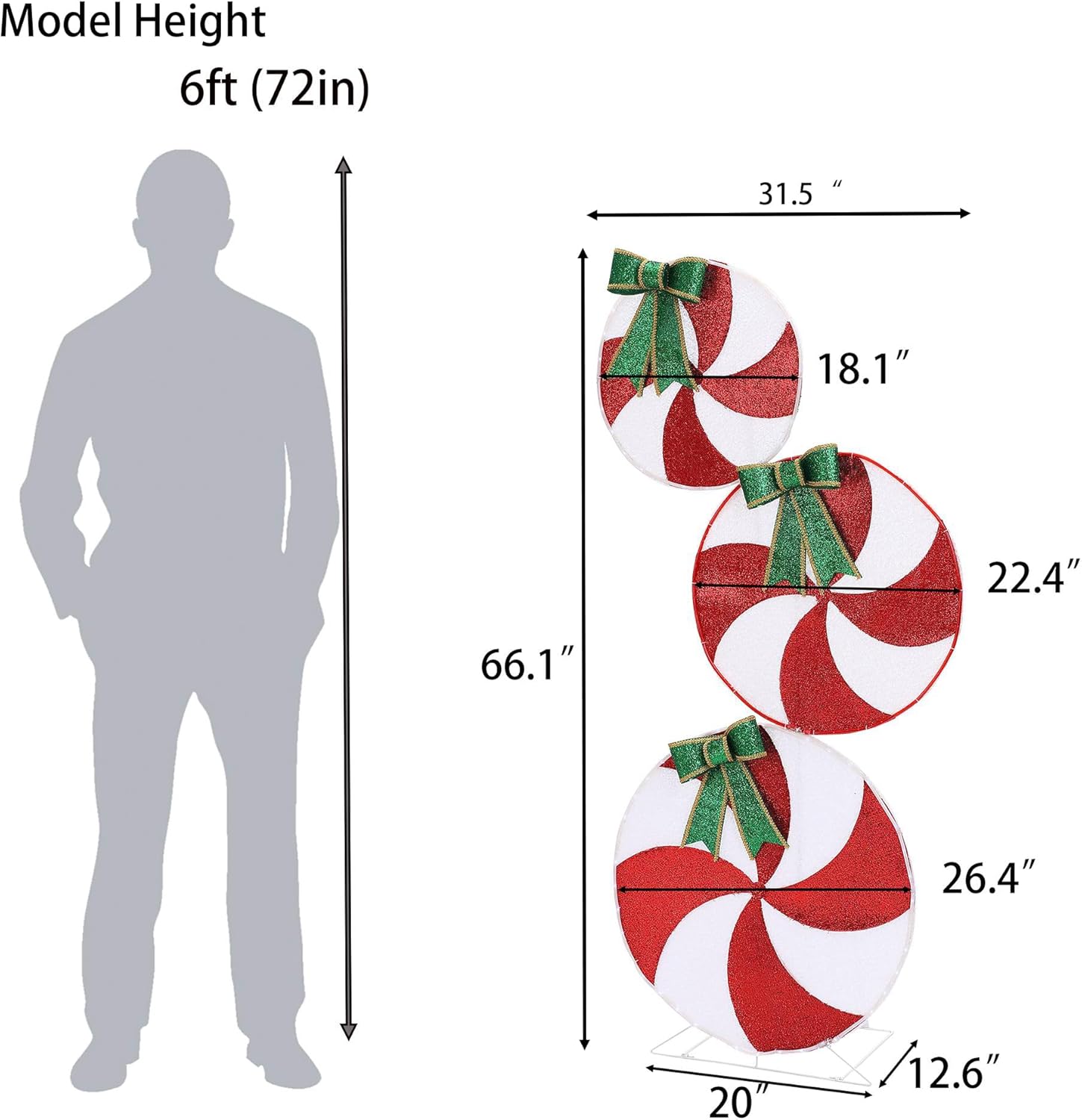 LuxenHome 5.5Ft Christmas Peppermint Candy LED Lighted Outdoor Decoration, Lollipop Candy Cane Stand Christmas Decor for Xmas, Holiday, Porch, Lawn, Yard, Patio, Garden, Indoor