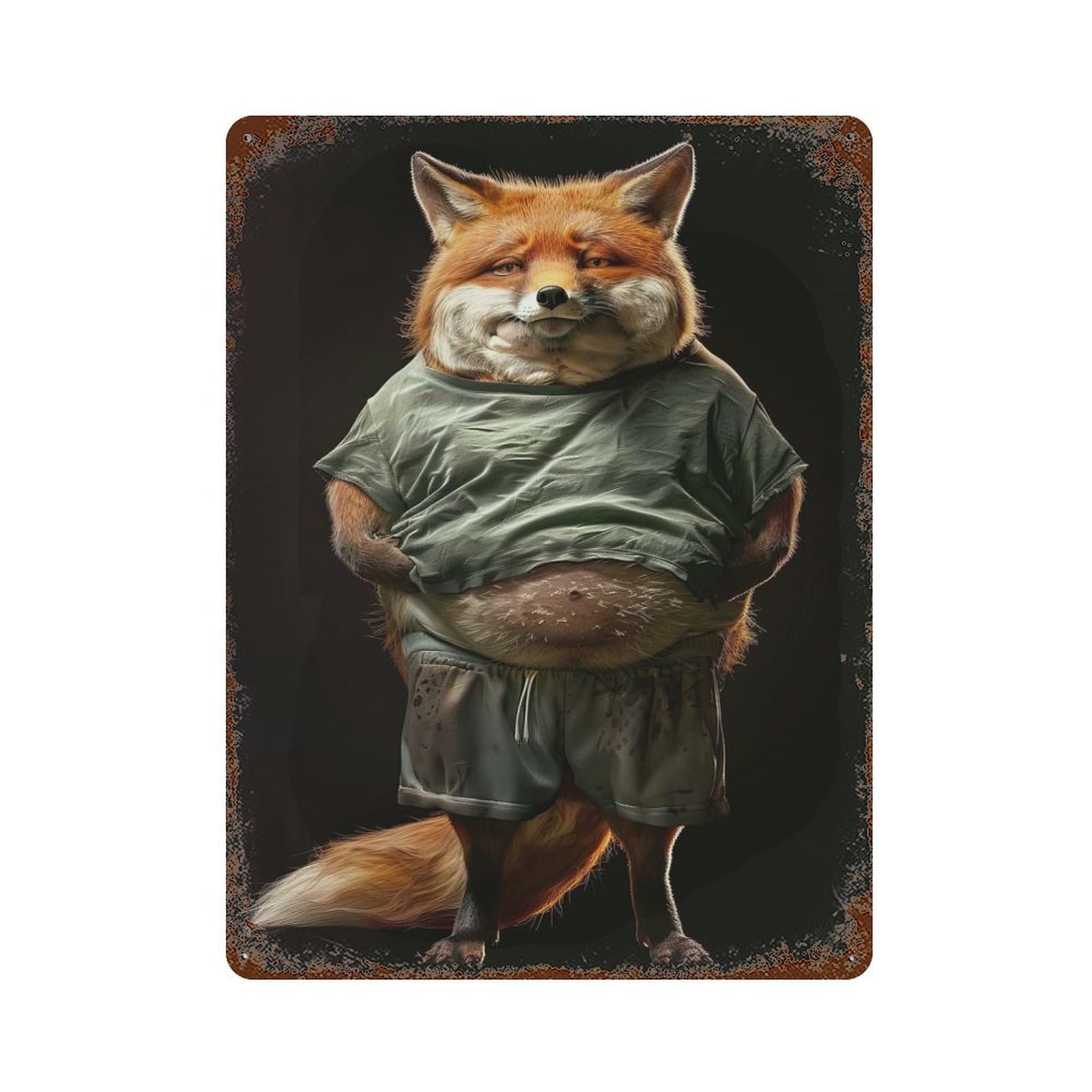 Fox Fat Retro Metal Sign 15.7"x11.8", Farmhouse Wall Decor for Cafe, Home Bar And Lounge Decor