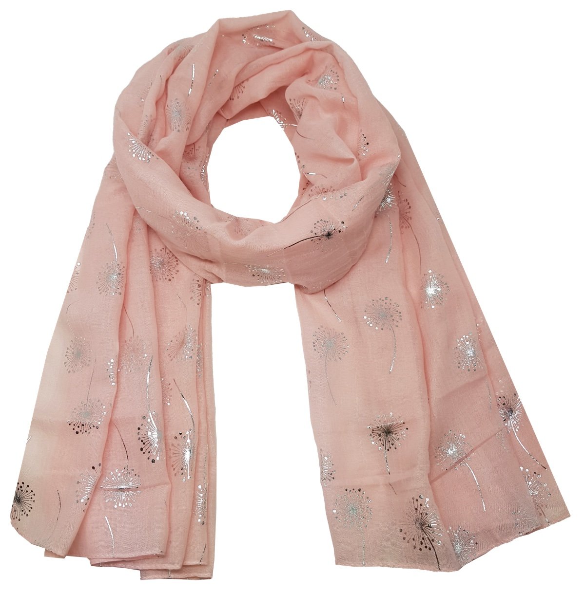 World Of Shawls Women's Dandelion - Baby Pink New Glitter Sparkle Print Scarf Scarves (Dandelion - Baby Pink)