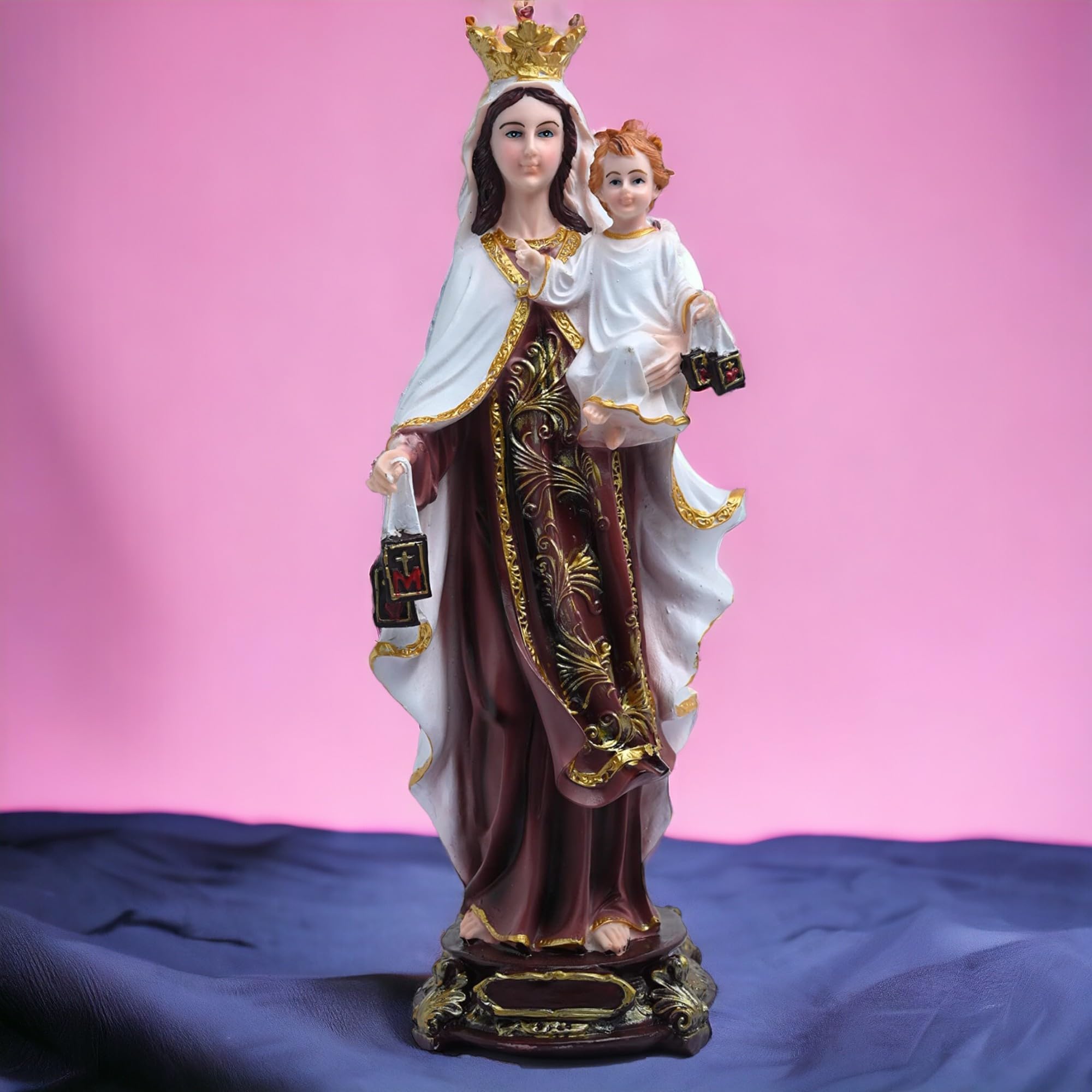 KariGhar Resin Our Lady of Mount Carmel Statue Perfect for Home, Office Prayer Room, Gifting and Decoration, Multicolor 12 Inch