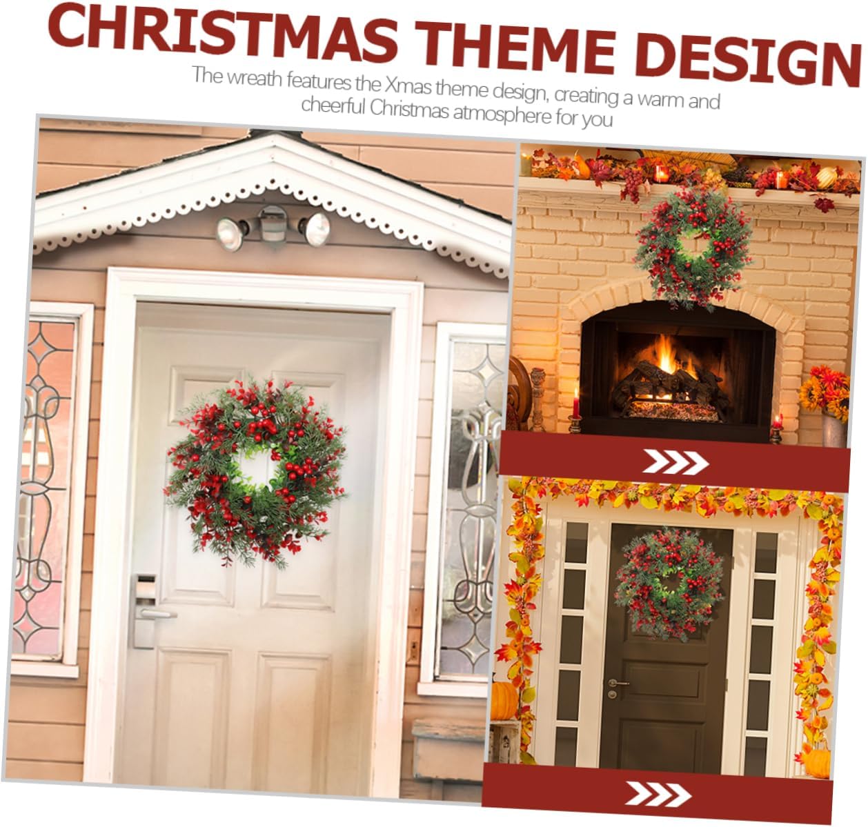 Ipetboom 2pcs Christmas Decorative Wreath with Artificial Berries Lightweight Xmas Garland for Door Wall Fireplace Hanging Holiday Adornment