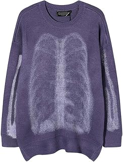 ARESU Hip-hop Knitted Sweater Men's Retro Printed Oversized Sweater Women's high Street Casual Thickened Pullover Sweater Autumn-Purple-XL